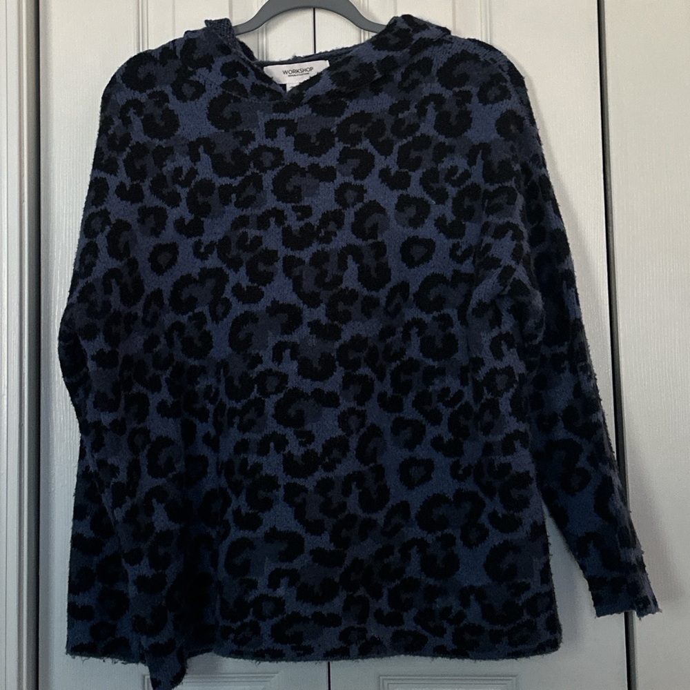 Blue and Black Leopard Print Sweater